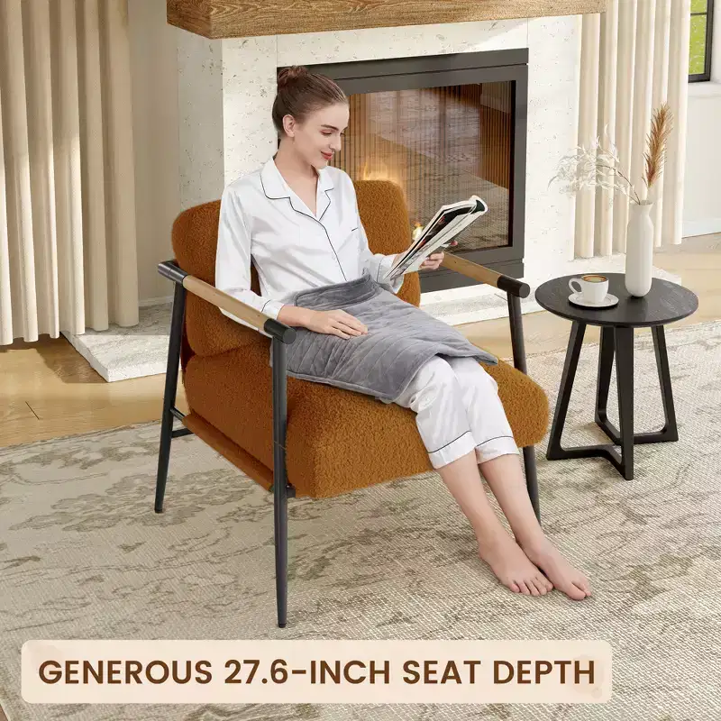 Modern Accent Chair, Cozy Reading Chair Upholstered in Plush 420g Fabric, with Spring Foam Cushion, for Bedroom and Living Room, Brown