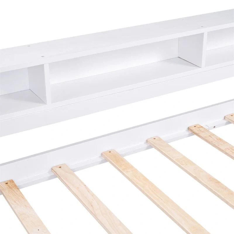 Twin XL Wood Daybed with 2 Trundles, White/Grey, for 3 People