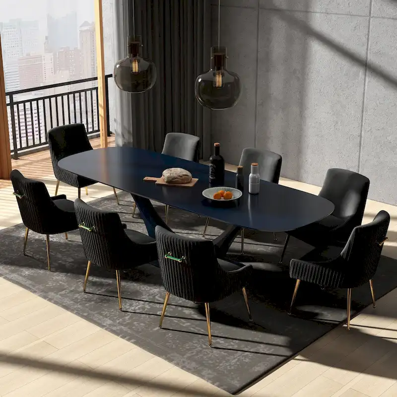 Gray Velvet Tufted Dining Chairs - Set of 8