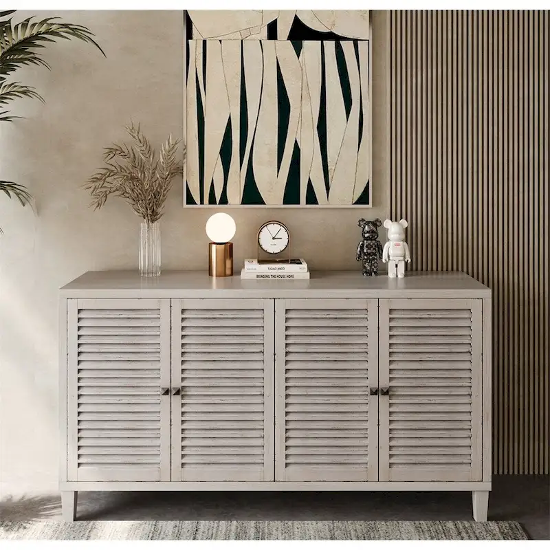White Wash 4-Door Shutter Cabinet