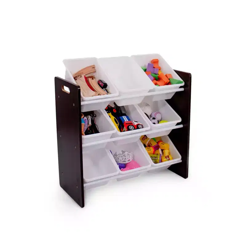 Kids' Toy Storage Organizer with 9 Storage Bins Espresso/White - Humble Crew: MDF Bin Shelves, Kids Storage Furniture