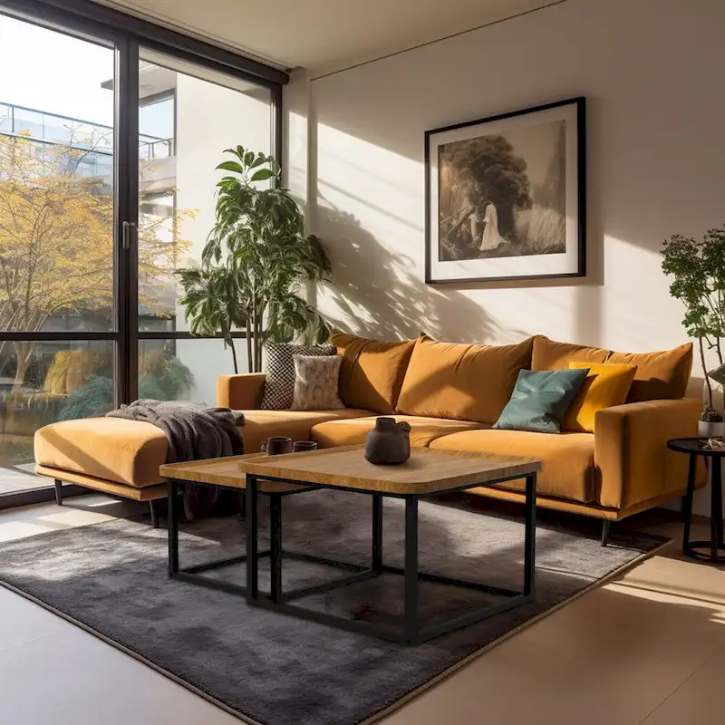 Walnut & Black Square Nesting Coffee Tables - 2 Piece Set