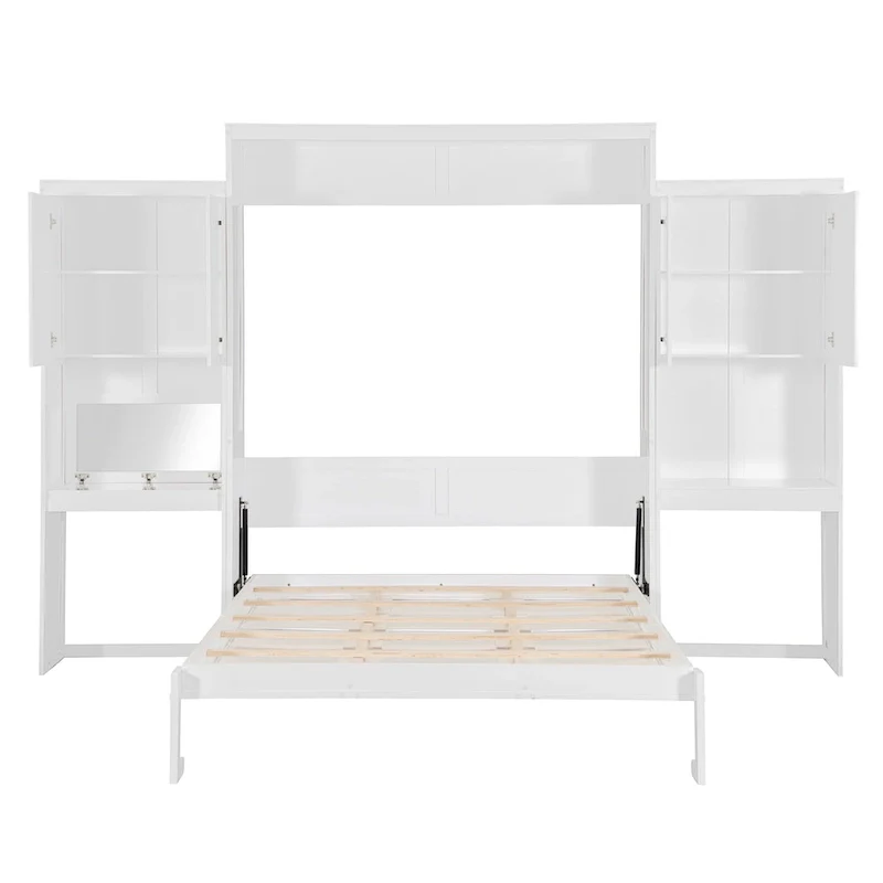 All-in-one Murphy Bed with Desk, Vanity and Wardrobe Queen Folding Bed