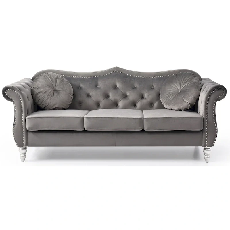 Velvet Sofa with Button Tufting and Nailhead Trim
