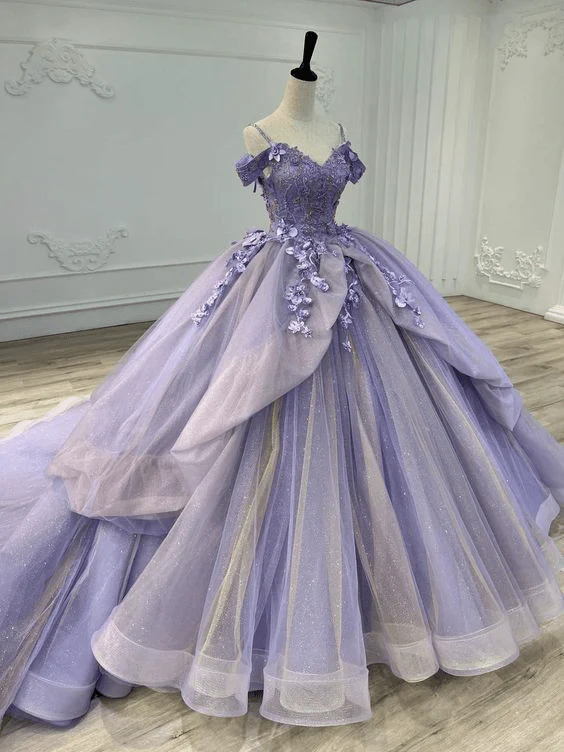 A Line Organza Off-the-Shoulder Lavender Quinceanera Dress