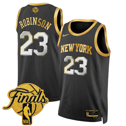 Mitchell Robinson 23 New York Knicks Black Gold 2026 Finals Jersey