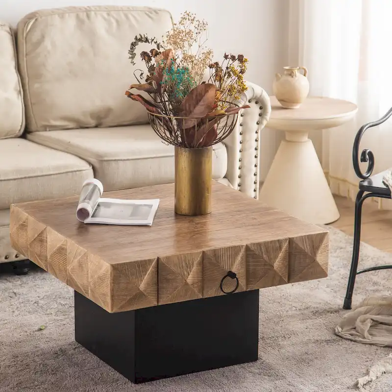 Three-dimensional Embossed Pattern Square Retro Coffee Table