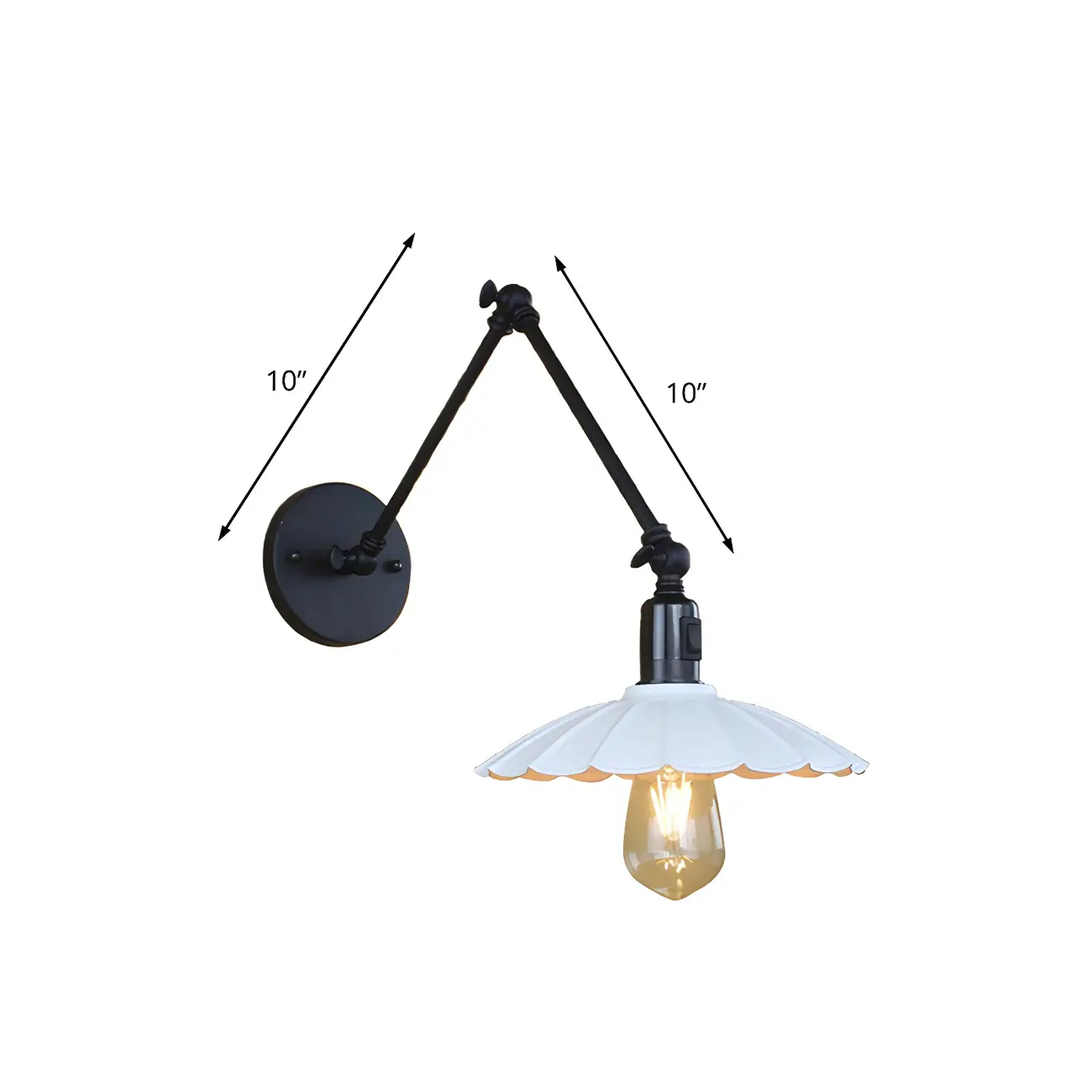 Metal Black Swing Arm Wall Light with Scalloped Shade