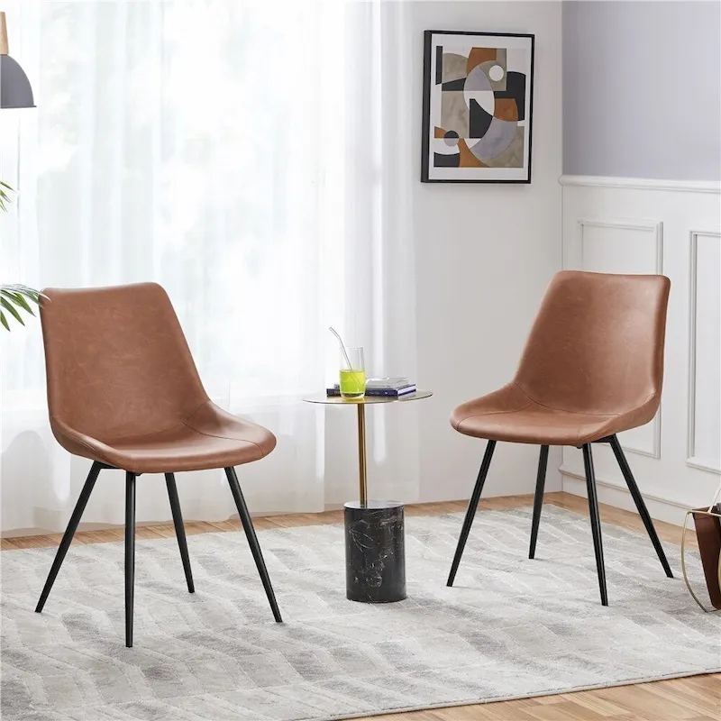 Yaheetech 2PCS Faux Leather Dining Chairs With Metal Legs - N/A