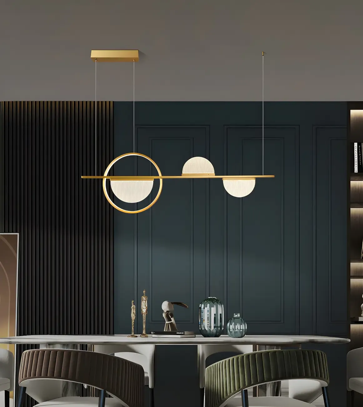 Modern Brass Semicircle Island Pendant Light