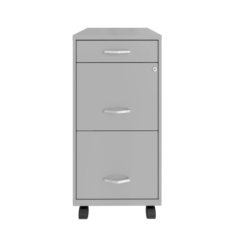 Space Solutions 18 Deep 3 Drawer Metal File Cabinet, Arctic Silver