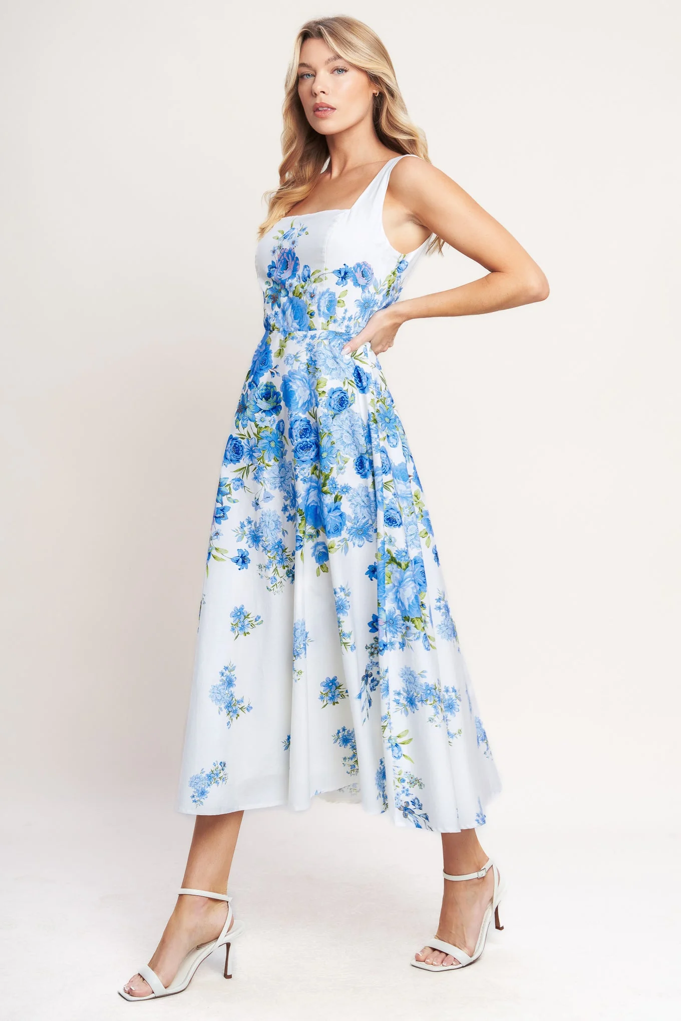 CLASSIC BLOOM BLUE FLORAL MIDI DRESS