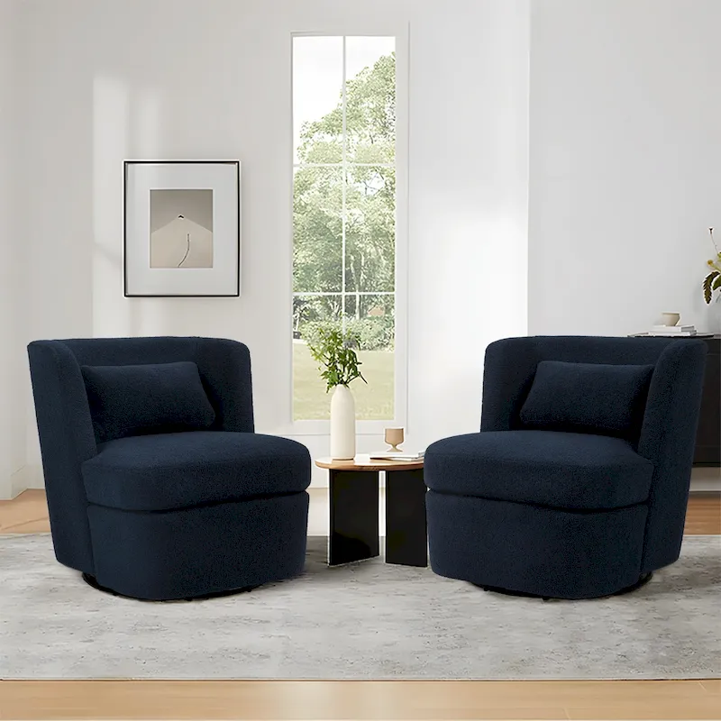 Swivel Accent chairs With Boucle Linen Fabric Set of 2
