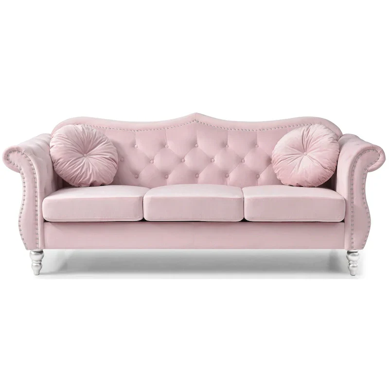 Velvet Sofa with Button Tufting and Nailhead Trim