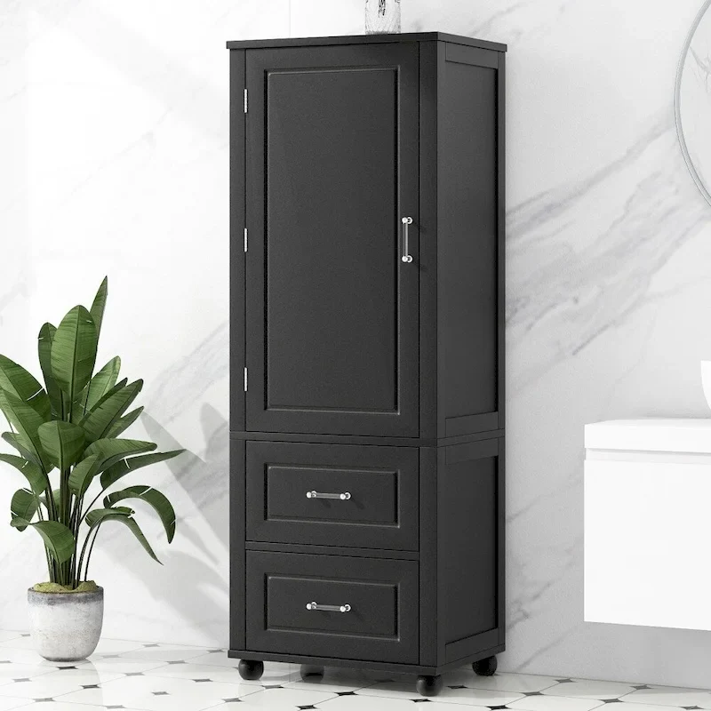 61.4   Tall Bathroom Storage Cabinet, Two Drawers and Adjustable Shelf