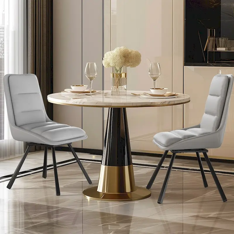 2 Pack Upholstered 360 Swivel Dining Chairs with Metal Legs