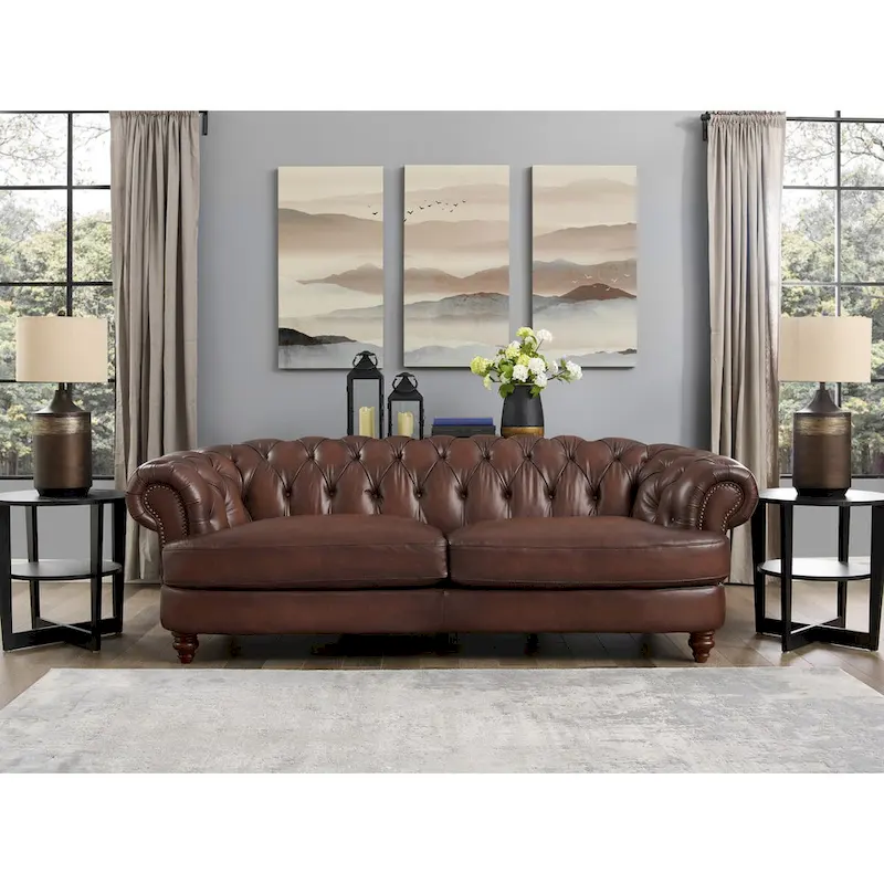 Caramel Brown Chesterfield Leather Sofa, 3-Seater