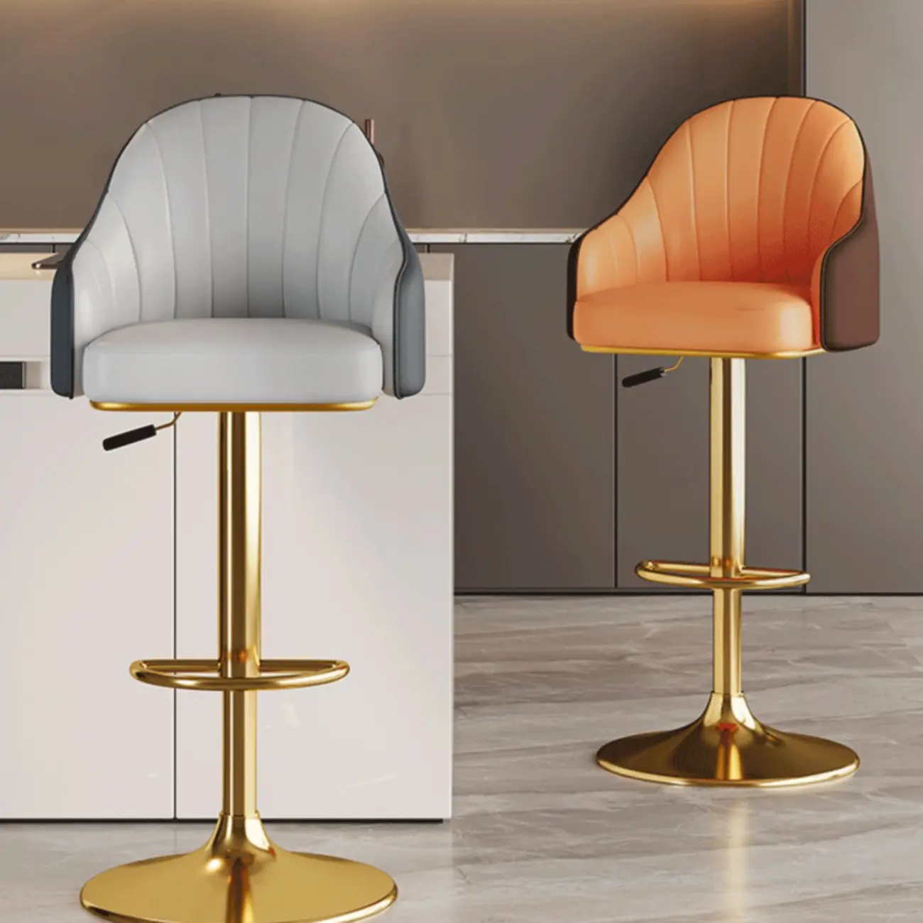 Low Back Adjustable Modern Leather Swivel Bar Stool