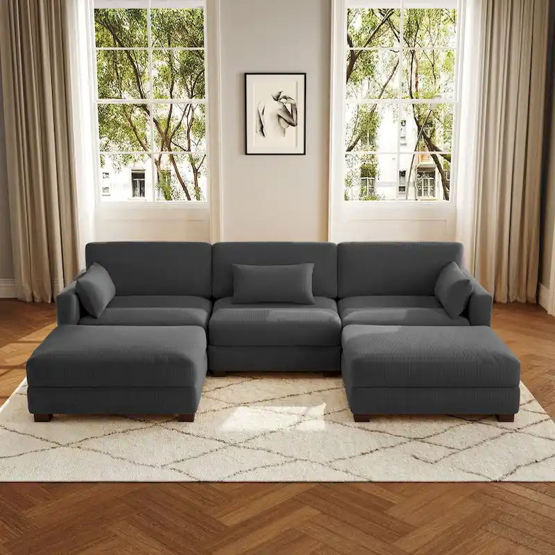 5-Piece U Shaped Couch Modular Sectional Sofa with Ottoman