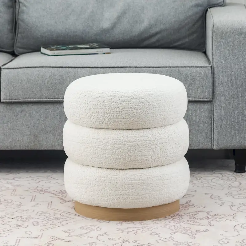 Adeco Teddy Round Upholstered Ottoman Stool