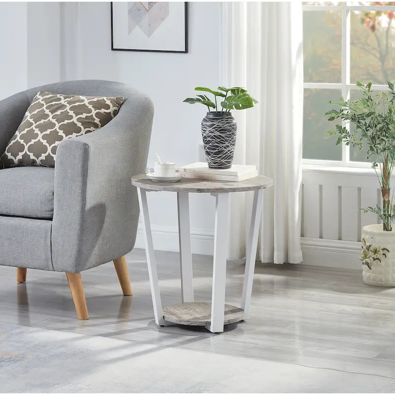 Roundhill Furniture Elysian Contemporary Round End Table with Shelf
