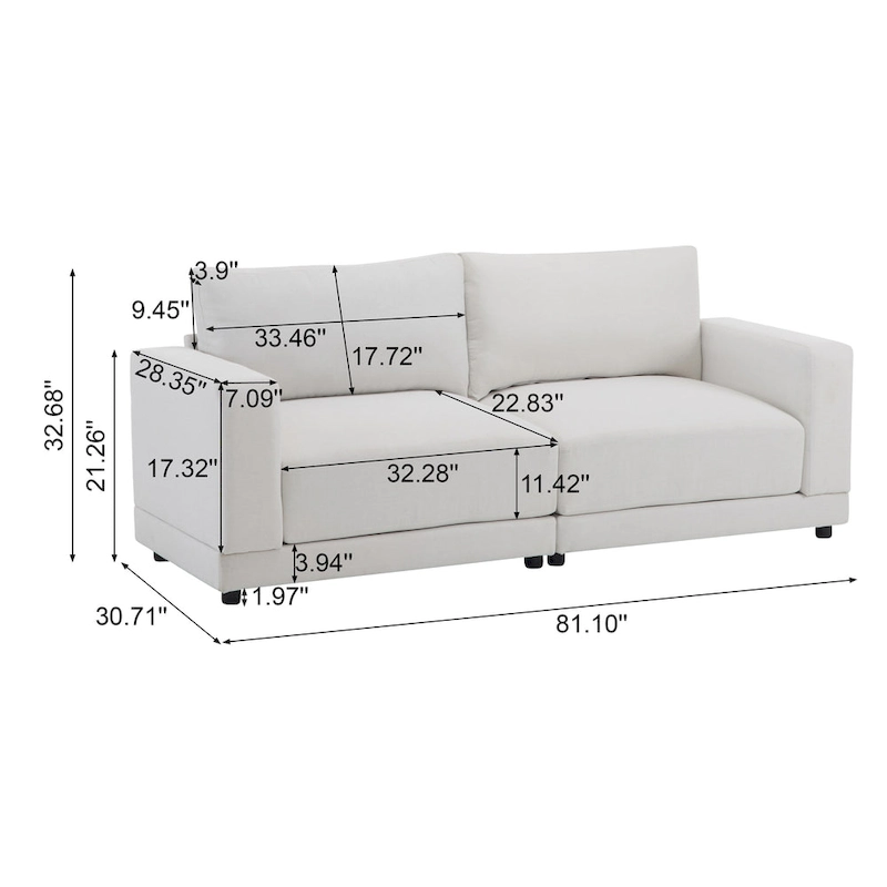 Christopher Knight Home - Grace 81 Modern Upholstery Sofa Loveseat with Square Arms