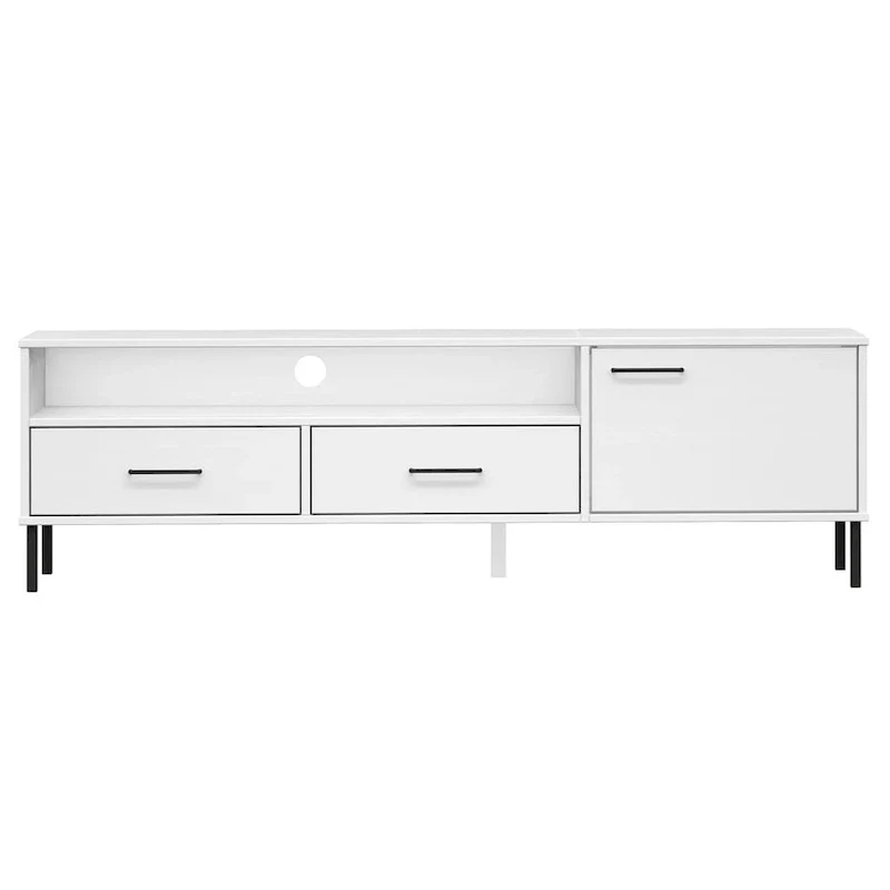 vidaXL TV Stand TV Console TV Console with Metal Legs Solid Wood Pine OSLO - 62.2 x 15.7 x 18.3