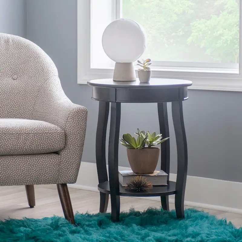 White Round Side Table with Lower Shelf & Cabriole Legs, 1-Person