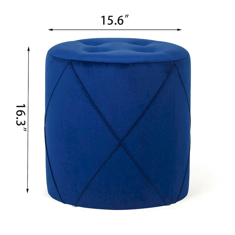 Adeco Velvet Round Tufted Ottoman Foot Rest Vanity Stool