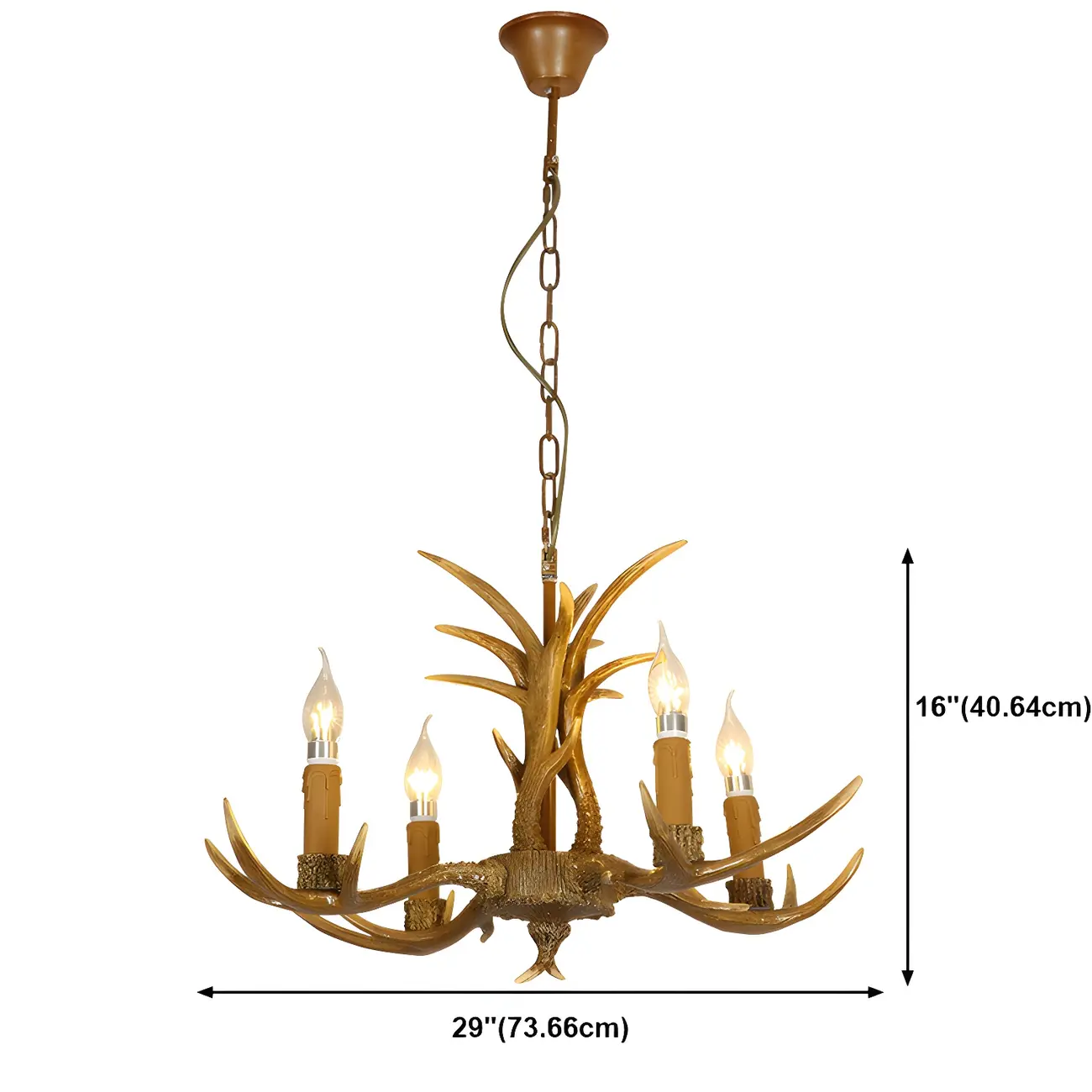 Gold Antler Shape Resin Rustic Chandelier Lighting