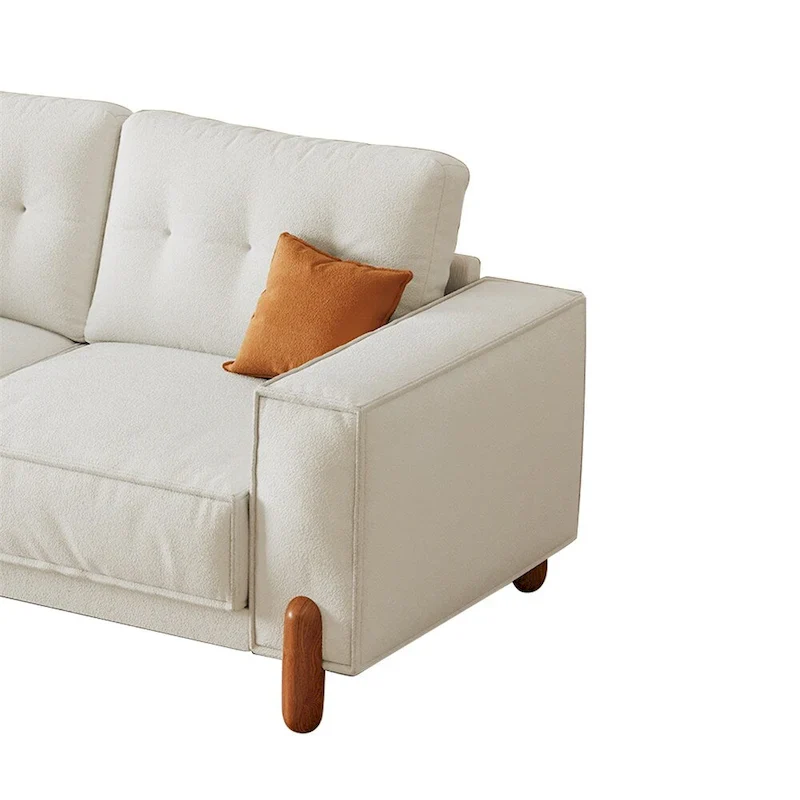 Modern Teddy Fabric Upholstered Sofa w/ Wood Legs and 2 Pillows