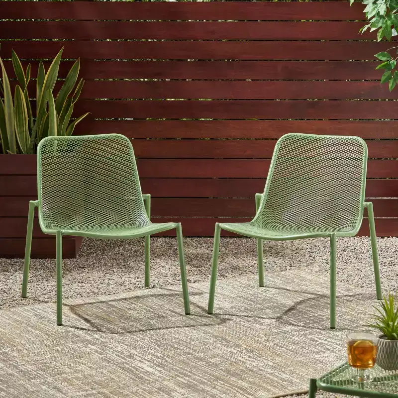 GDFStudio Douglas Outdoor Metal Mesh Accent Chairs (Set of 2)