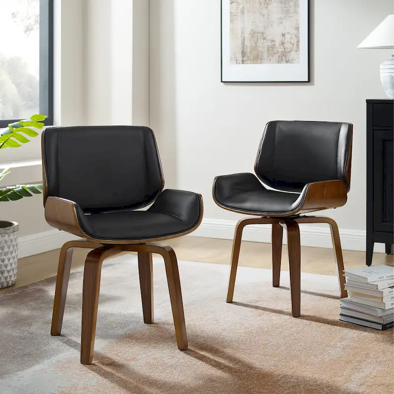 Swivel Wooden Upholstered Dining Chairs (Set of 2)