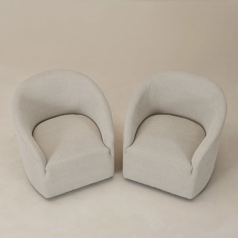 KINWELL 32 W Boucle Upholstered Swivel Barrel Armchair (Set of 2)