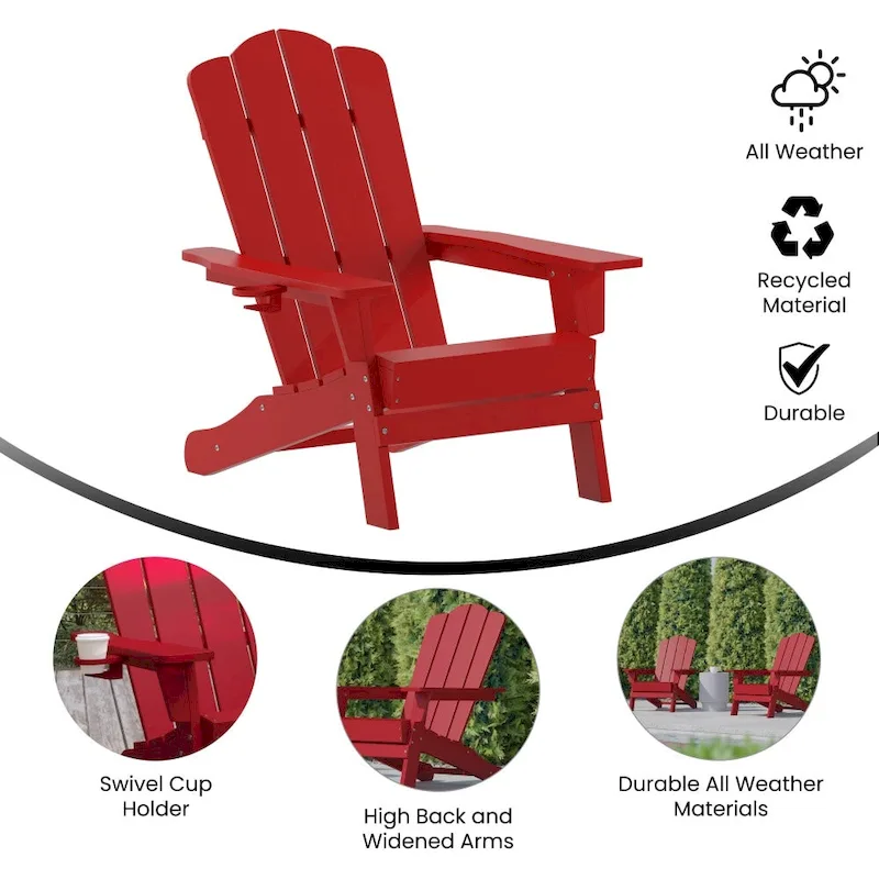 Set of 2 Commercial All-Weather Adirondack Chairs with Cupholders