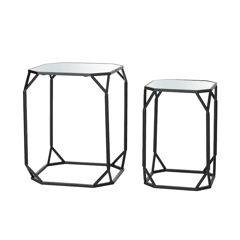 Glitzhome Set of 2 Glam Glass Modern Side Table Sofa Table