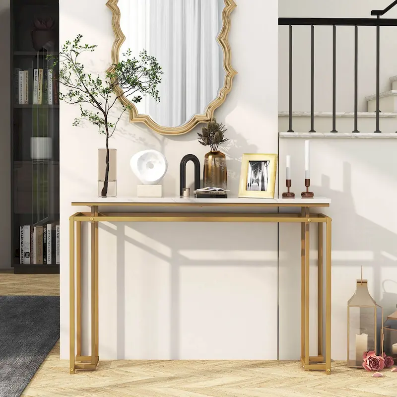 Costway 47 Faux Marble Top Console Table Modern Entryway Table with - See Details