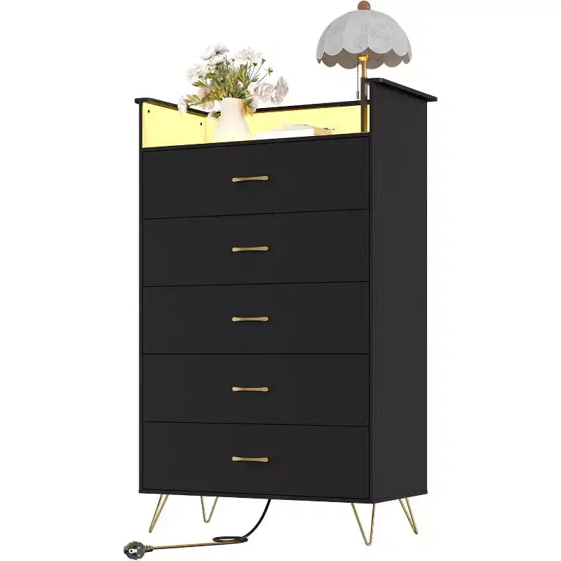 Modern 5-Drawer Tall Dresser for Bedroom, Wood Chest of Drawers with Silent Closing Slides, Water-Resistant White Storage Organizer for Hallway