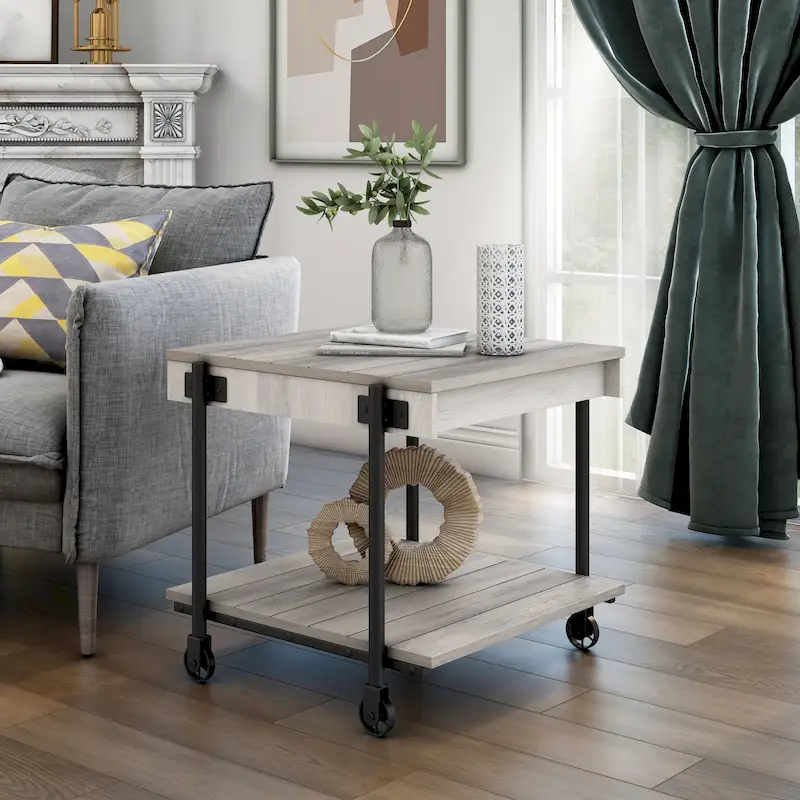 Farmhouse End Table with Lower Shelf – Natural Tone / Dark Walnut / Rustic Oak
