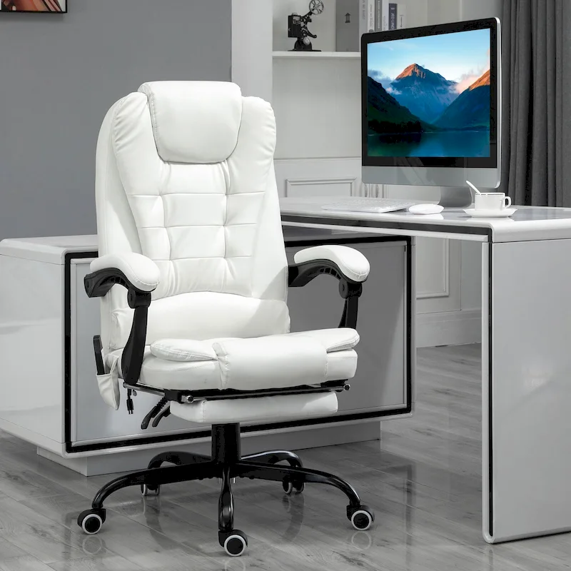 High Back Massage Office Chair, Recliner, White / Brown / Black, 1-Person