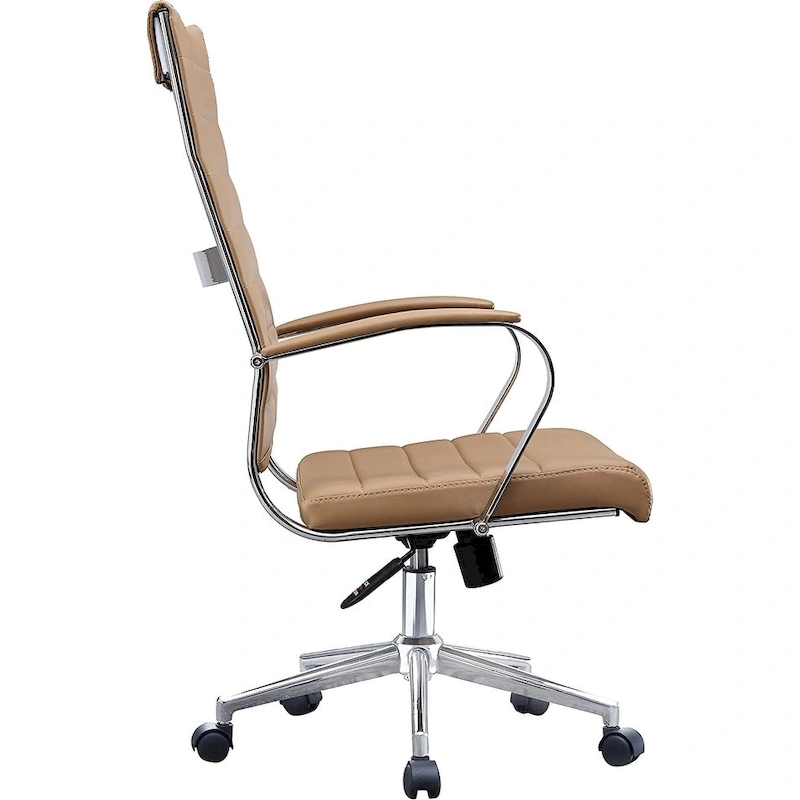 Modern High Back Office Chair Ribbed PU Leather Swivel Tilt Conference Room Computer Desk Cushion Seat Boss
