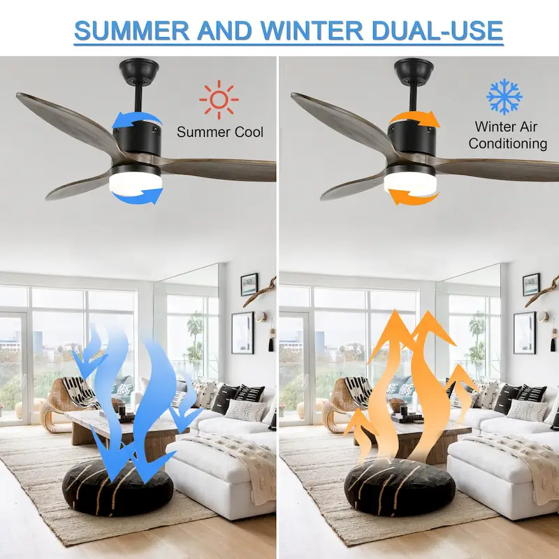 52  Farmhouse Solid Wood Ceiling Fan with Dimmable LED Light, 3-Speed Reversible Ceiling Fan with Remote