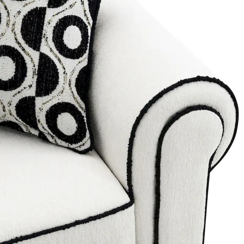 White Chenille Loveseat with Accent Pillows