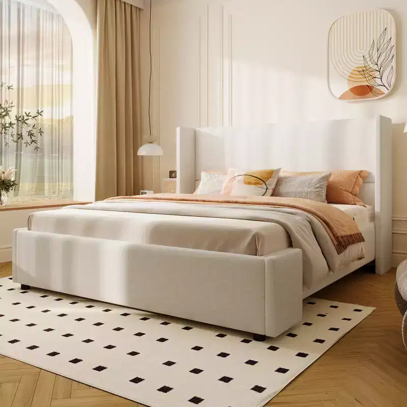 Christopher Knight Home Octavia Modern Upholstered Bed with Tall Headboard, White