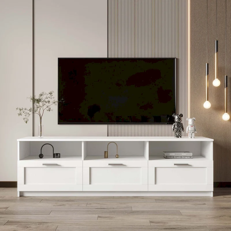 White modern minimalist TV cabinet 80 inch TV stand