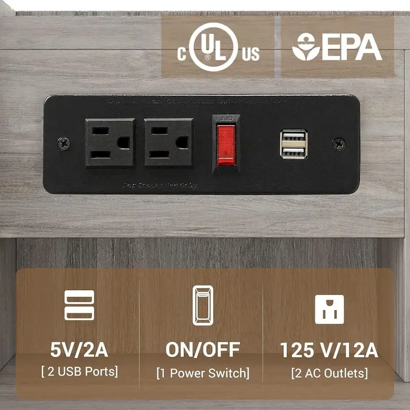 Nightstand 3 Drawers Charging Station End Side Table Bedroom