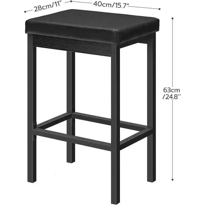 ACOINEL Bar Stools Set of 2, 24.8-Inch Breakfast Bar Chairs, Kitchen Stools with 2 Thick PU Upholstery, Black Bar Counter Stools