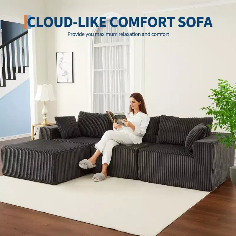 Corduroy Sponge Compression Sofa,Modular Sectional Sofa, with Deep Seat, Comfy Memory Foam Sofa for Living Room Bedroom