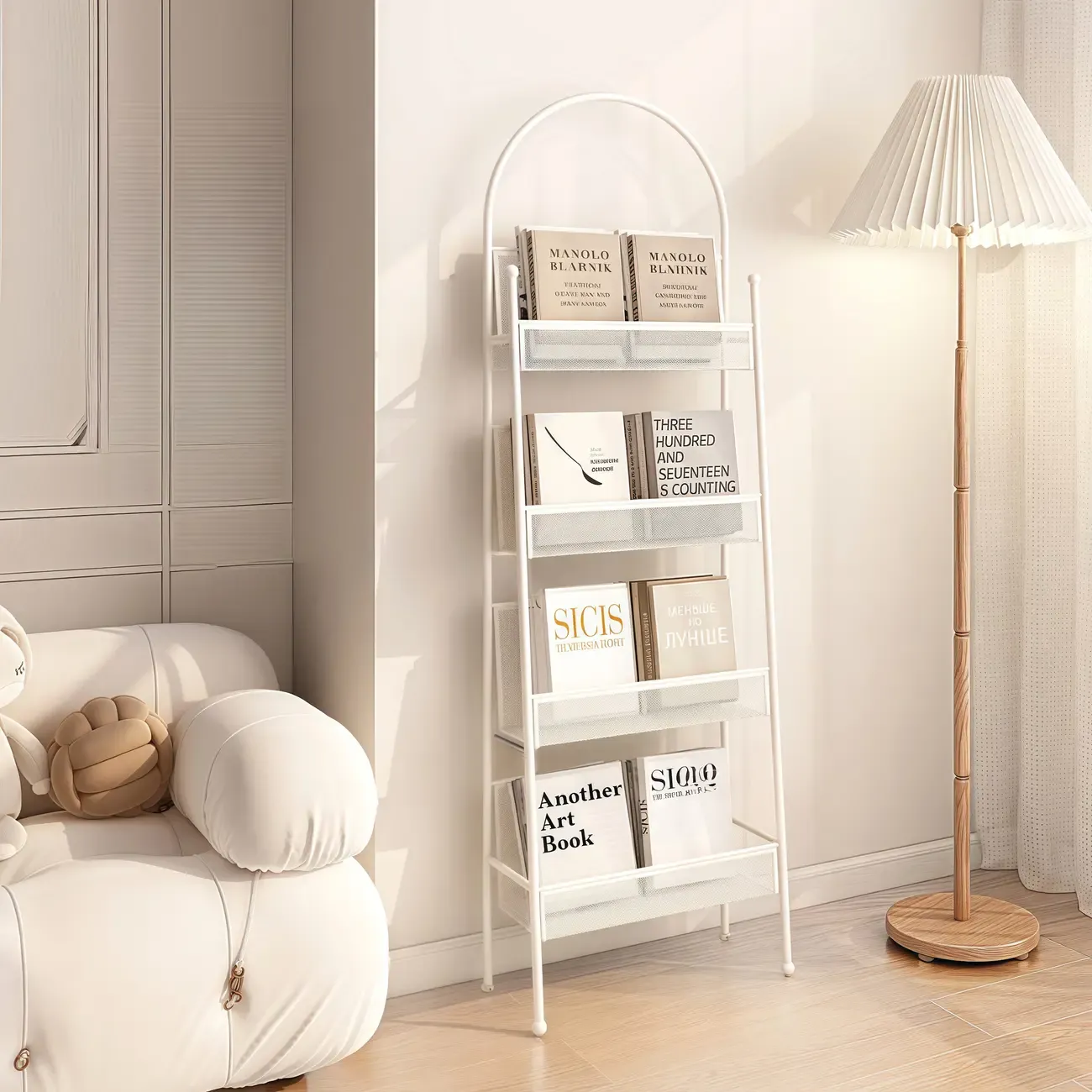 Vertical Metal 4-Shelf Open Back Ladder Bookshelf