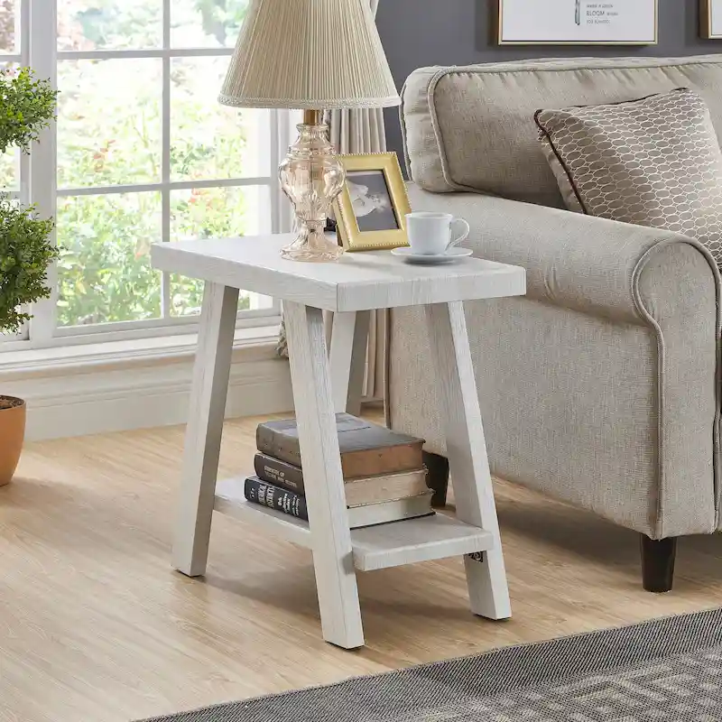 23.5 Modern Rectangular Side Table with Storage Shelf and Wide-angled Legs